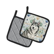 Load image into Gallery viewer, Gray and White Alaskan Malamute Coastal Sea Glass Pair of Pot Holders