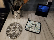 Load image into Gallery viewer, Gray and White Alaskan Malamute Coastal Sea Glass Pair of Pot Holders