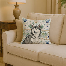 Load image into Gallery viewer, Gray and White Alaskan Malamute Coastal Sea Glass Throw Pillow