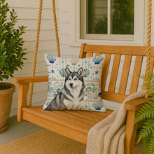 Load image into Gallery viewer, Gray and White Alaskan Malamute Coastal Sea Glass Throw Pillow