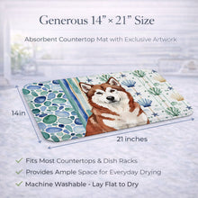 Load image into Gallery viewer, Red and White Alaskan Malamute Coastal Sea Glass Dish Drying Mat