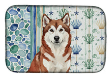 Load image into Gallery viewer, Red and White Alaskan Malamute Coastal Sea Glass Dish Drying Mat