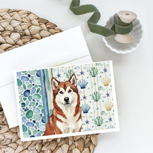 Load image into Gallery viewer, Red and White Alaskan Malamute Coastal Sea Glass Greeting Cards Pack of 8