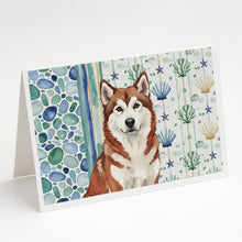 Load image into Gallery viewer, Red and White Alaskan Malamute Coastal Sea Glass Greeting Cards Pack of 8