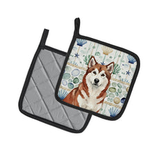 Load image into Gallery viewer, Red and White Alaskan Malamute Coastal Sea Glass Pair of Pot Holders
