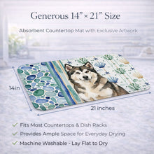 Load image into Gallery viewer, Sable and White Alaskan Malamute Coastal Sea Glass Dish Drying Mat