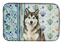 Load image into Gallery viewer, Sable and White Alaskan Malamute Coastal Sea Glass Dish Drying Mat