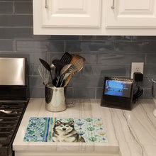 Load image into Gallery viewer, Sable and White Alaskan Malamute Coastal Sea Glass Glass Cutting Board
