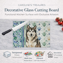 Load image into Gallery viewer, Sable and White Alaskan Malamute Coastal Sea Glass Glass Cutting Board
