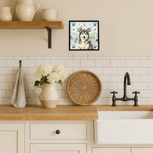 Load image into Gallery viewer, Sable and White Alaskan Malamute Coastal Sea Glass Framed Metal Print