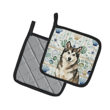 Load image into Gallery viewer, Sable and White Alaskan Malamute Coastal Sea Glass Pair of Pot Holders
