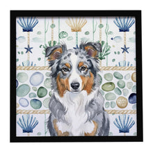 Load image into Gallery viewer, Blue Merle American Shepherd Coastal Sea Glass Framed Metal Print