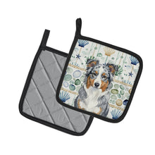 Load image into Gallery viewer, Blue Merle American Shepherd Coastal Sea Glass Pair of Pot Holders