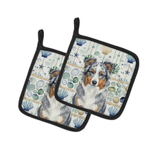 Load image into Gallery viewer, Blue Merle American Shepherd Coastal Sea Glass Pair of Pot Holders