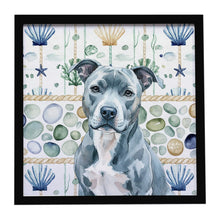 Load image into Gallery viewer, Blue American Staffordshire Terrier Coastal Sea Glass Framed Metal Print