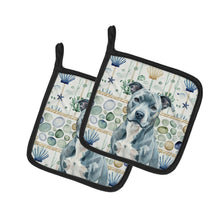 Load image into Gallery viewer, Blue American Staffordshire Terrier Coastal Sea Glass Pair of Pot Holders
