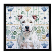 Load image into Gallery viewer, White American Staffordshire Terrier Coastal Sea Glass Framed Metal Print
