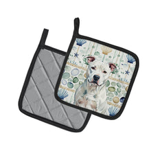 Load image into Gallery viewer, White American Staffordshire Terrier Coastal Sea Glass Pair of Pot Holders