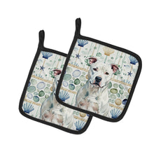 Load image into Gallery viewer, White American Staffordshire Terrier Coastal Sea Glass Pair of Pot Holders