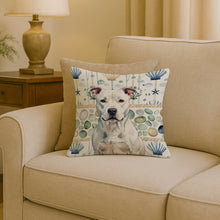Load image into Gallery viewer, White American Staffordshire Terrier Coastal Sea Glass Throw Pillow