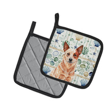Load image into Gallery viewer, Red Heeler Australian Cattle Dog Coastal Sea Glass Pair of Pot Holders