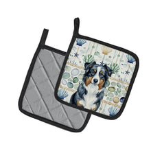 Load image into Gallery viewer, Black Australian Shepherd Coastal Sea Glass Pair of Pot Holders