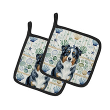 Load image into Gallery viewer, Black Australian Shepherd Coastal Sea Glass Pair of Pot Holders