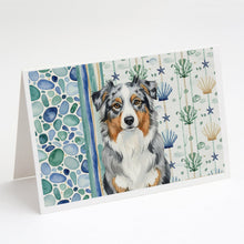 Load image into Gallery viewer, Blue Merle Australian Shepherd Coastal Sea Glass Greeting Cards Pack of 8