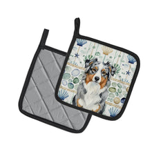 Load image into Gallery viewer, Blue Merle Australian Shepherd Coastal Sea Glass Pair of Pot Holders
