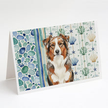 Load image into Gallery viewer, Red Merle Australian Shepherd Coastal Sea Glass Greeting Cards Pack of 8
