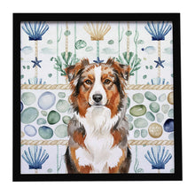 Load image into Gallery viewer, Red Merle Australian Shepherd Coastal Sea Glass Framed Metal Print