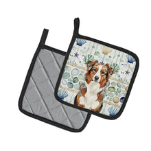 Load image into Gallery viewer, Red Merle Australian Shepherd Coastal Sea Glass Pair of Pot Holders