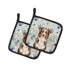 Load image into Gallery viewer, Red Merle Australian Shepherd Coastal Sea Glass Pair of Pot Holders
