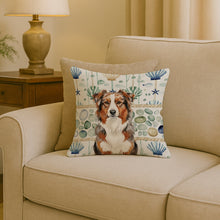 Load image into Gallery viewer, Red Merle Australian Shepherd Coastal Sea Glass Throw Pillow