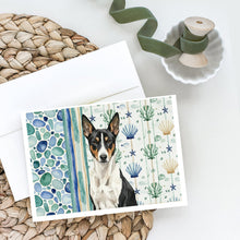 Load image into Gallery viewer, Black and White Basenji Coastal Sea Glass Greeting Cards Pack of 8