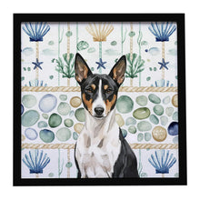 Load image into Gallery viewer, Black and White Basenji Coastal Sea Glass Framed Metal Print