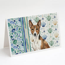 Load image into Gallery viewer, Brindle and White Basenji Coastal Sea Glass Greeting Cards Pack of 8