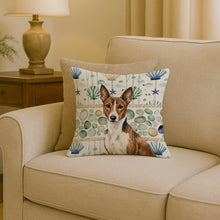 Load image into Gallery viewer, Brindle and White Basenji Coastal Sea Glass Throw Pillow