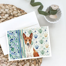 Load image into Gallery viewer, Red and White Basenji Coastal Sea Glass Greeting Cards Pack of 8