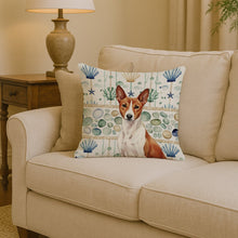 Load image into Gallery viewer, Red and White Basenji Coastal Sea Glass Throw Pillow