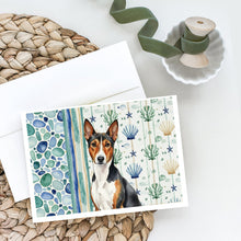 Load image into Gallery viewer, Tricolor and White Basenji Coastal Sea Glass Greeting Cards Pack of 8