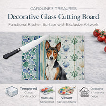 Load image into Gallery viewer, Tricolor and White Basenji Coastal Sea Glass Glass Cutting Board