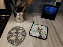 Load image into Gallery viewer, Tricolor and White Basenji Coastal Sea Glass Pair of Pot Holders