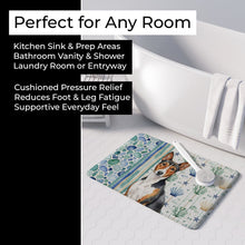 Load image into Gallery viewer, Tricolor and White Basenji Coastal Sea Glass Memory Foam Kitchen Mat