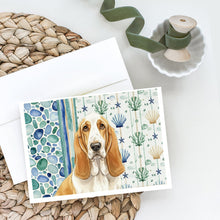 Load image into Gallery viewer, Lemon and White Basset Hound Coastal Sea Glass Greeting Cards Pack of 8