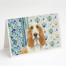 Load image into Gallery viewer, Lemon and White Basset Hound Coastal Sea Glass Greeting Cards Pack of 8