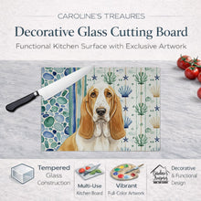 Load image into Gallery viewer, Lemon and White Basset Hound Coastal Sea Glass Glass Cutting Board