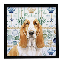 Load image into Gallery viewer, Lemon and White Basset Hound Coastal Sea Glass Framed Metal Print