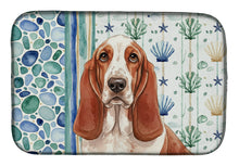 Load image into Gallery viewer, Red and White Basset Hound Coastal Sea Glass Dish Drying Mat