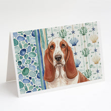 Load image into Gallery viewer, Red and White Basset Hound Coastal Sea Glass Greeting Cards Pack of 8